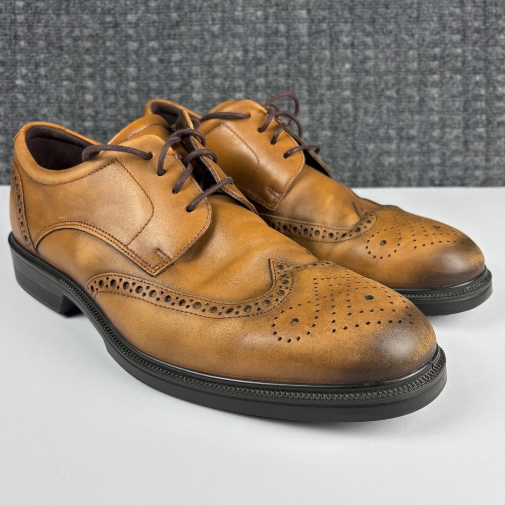 ECCO Lisbon Wingtip Oxford Leather Brogue Shoes EU Size 44 US 10/10.5 Tan Mens